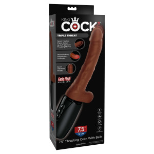 King Cock Plus Triple Density Thrusting Cock with Balls - Brown 7.5
